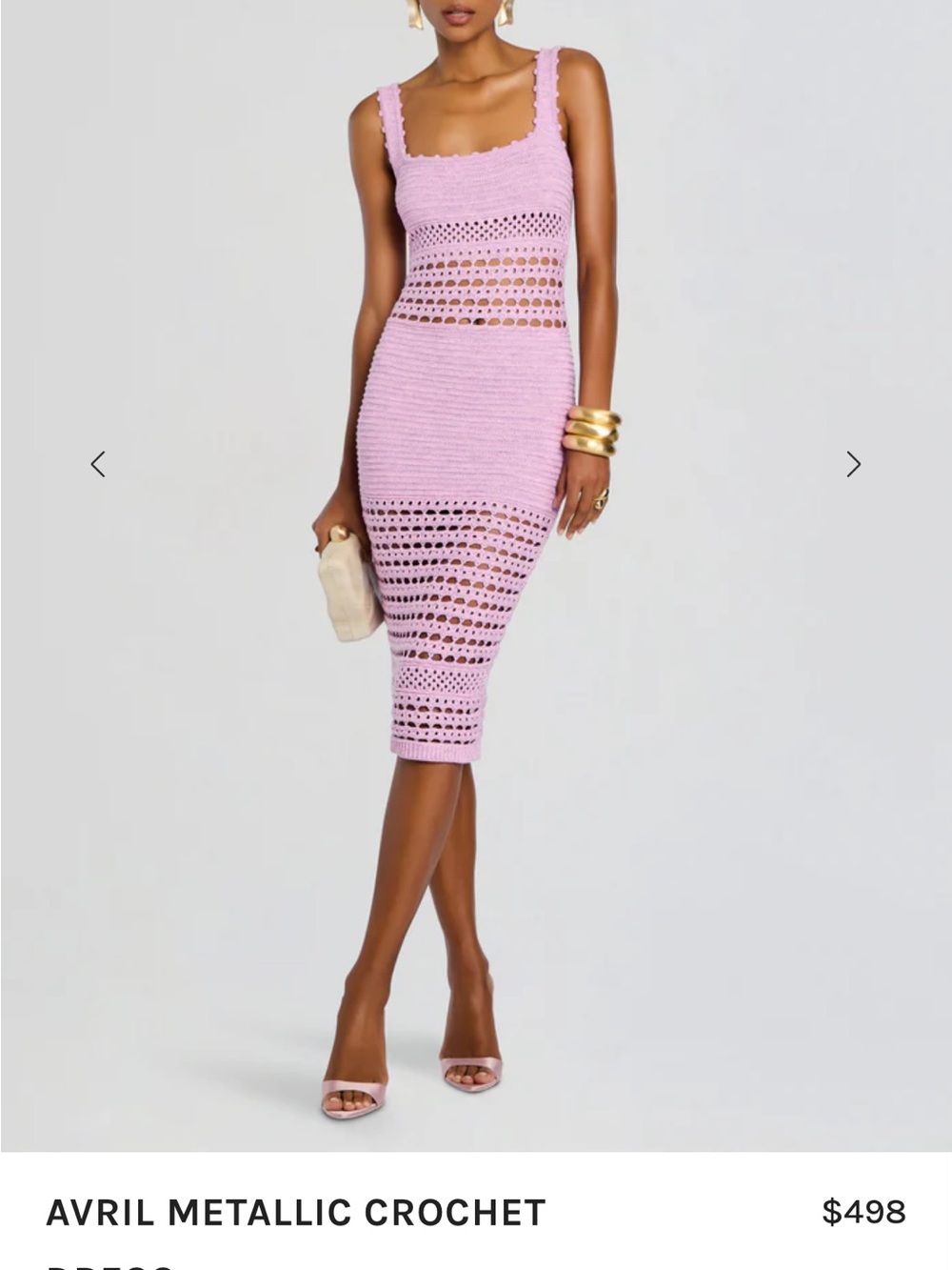 Retrofete Lavender Crochet Metallic Midi Dress